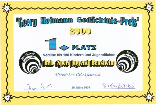 Urkunde des Georg-Hofmann-Gedächtnis-Preis 2000