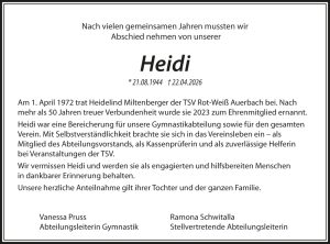 Nachruf Wir trauern um unsere Heidi - Heidelind Miltenberger